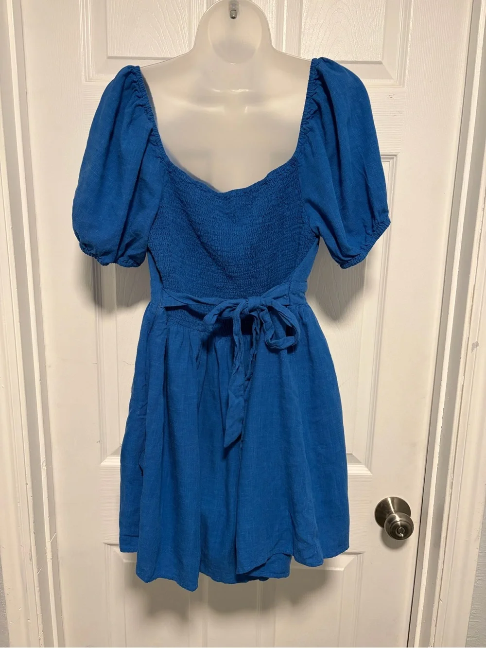 Effortlessly Endearing Blue Puff Sleeve Smocked Mini Dress